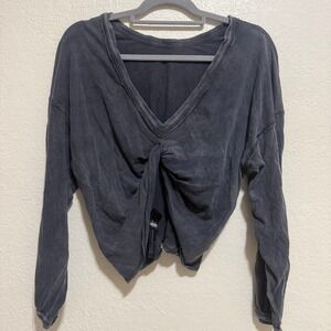 Free People Movement Reversible Twist Front Long Sleeve Top Washed Black Small